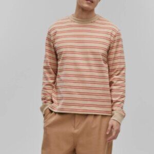 Mode of One Men's Long-Sleeve Relaxed Stripe T-Shirt Cinnamon Brulee Size XL